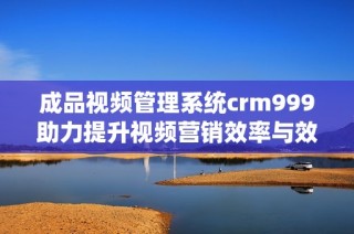 成品视频管理系统crm999助力提升视频营销效率与效果