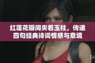 红莲花瓣间夹着玉柱，传递四句经典诗词情感与意境