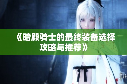 《暗殿骑士的最终装备选择攻略与推荐》