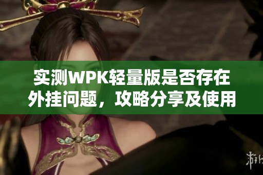 实测WPK轻量版是否存在外挂问题，攻略分享及使用辅助器的正确方式