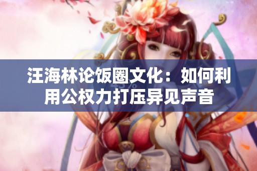 汪海林论饭圈文化：如何利用公权力打压异见声音